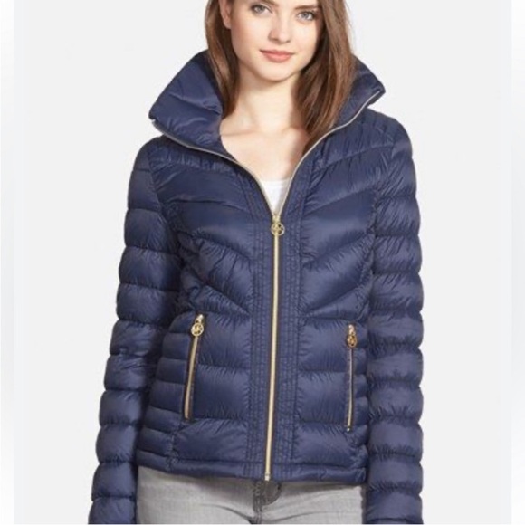 Michael Kors Packable Down Fill Navy Blue Quilted Puffer Jacket Coat - Sz Large - Picture 1 of 15